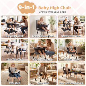 9-in-1 Convertible High Chair with Solid Wood Legs for Babies and Toddlers-Black view 6