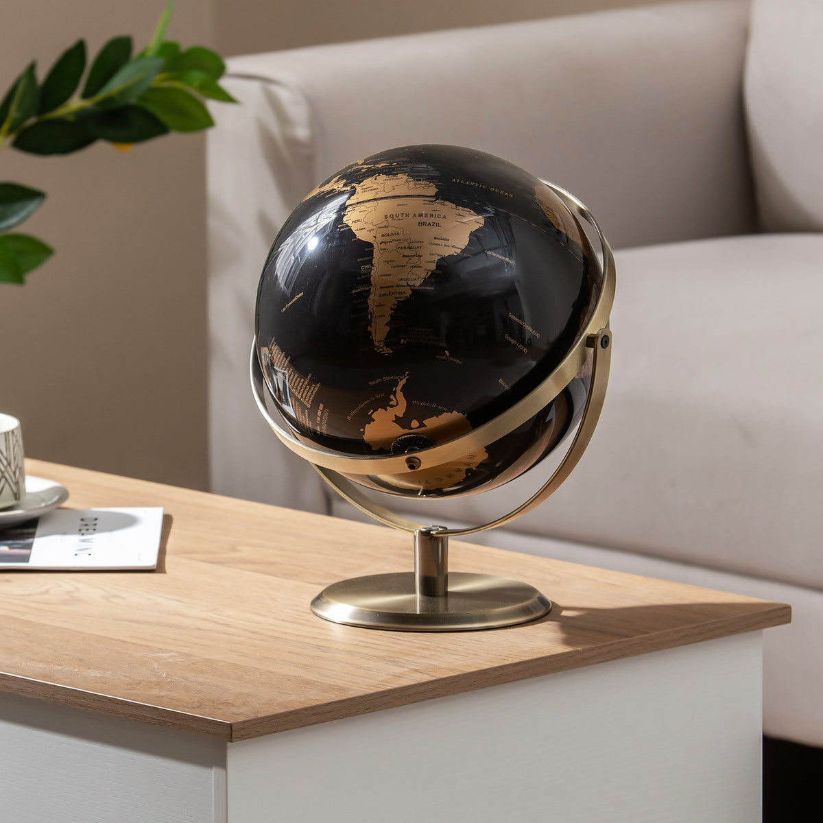 9-Inch Metallic Black World Globe with Metal Stand-Golden view 2