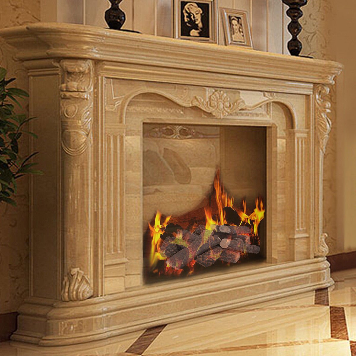 9 PCS Ceramic Fireplace Logs Set Realistic Artificial Gas Fireplace Logs view 2