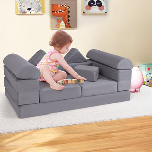 9-Piece Climb and Crawl Foam and Floor Playset with Breathable Suede Fabric-Gray view 2