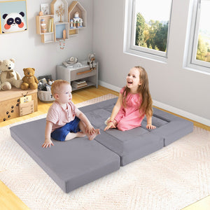 9-Piece Climb and Crawl Foam and Floor Playset with Breathable Suede Fabric-Gray view 3