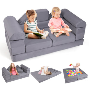 9-Piece Climb and Crawl Foam and Floor Playset with Breathable Suede Fabric-Gray view 4