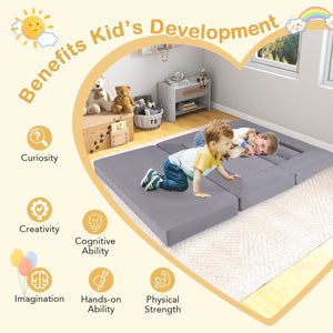 9-Piece Climb and Crawl Foam and Floor Playset with Breathable Suede Fabric-Gray view 9