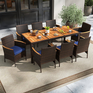 9 Piece Outdoor Dining Set with Acacia Wood Table Top-Navy view 2