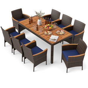9 Piece Outdoor Dining Set with Acacia Wood Table Top-Navy view 4