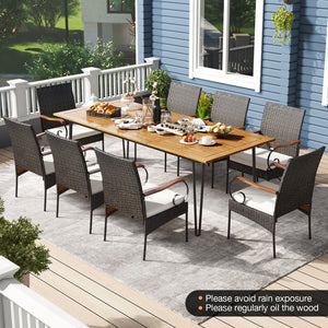 9 Pieces Outdoor Patio Dining Set with Soft Cushions and Umbrella Hole view 2
