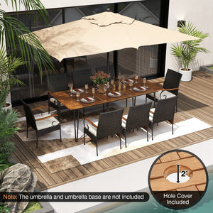 9 Pieces Outdoor Patio Dining Set with Soft Cushions and Umbrella Hole view 6
