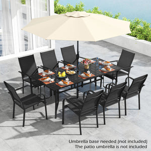 9 Pieces Patio Dining Set for 8 Stackable Chairs and Outdoor Rectangular Table-Black view 2
