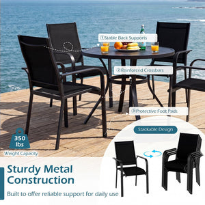 9 Pieces Patio Dining Set for 8 Stackable Chairs and Outdoor Rectangular Table-Black view 6