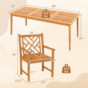 9-Pieces Patio Dining Table Set Wood Rectangular Dining Table with 8 Chairs and Slatted Tabletop view 5