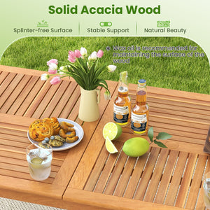 9-Pieces Patio Dining Table Set Wood Rectangular Dining Table with 8 Chairs and Slatted Tabletop view 6