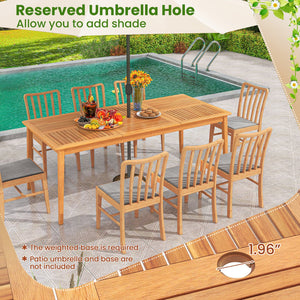 9-Pieces Patio Dining Table Set Wood Rectangular Dining Table with 8 Chairs and Slatted Tabletop view 7
