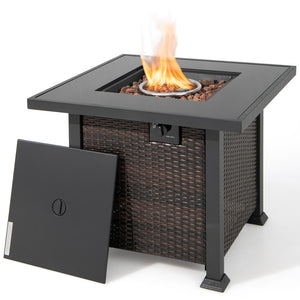 9 Pieces Patio Furniture Set with 32ā Fire Pit Table and 50000 BTU Square Propane Fire Pit-Turquoise view 6