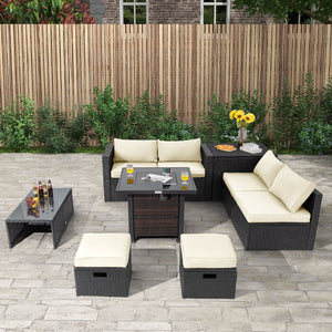 9 Pieces Patio Furniture Set with 32ā Fire Pit Table and 50000 BTU Square Propane Fire Pit-White view 3