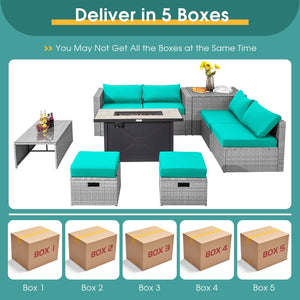9 Pieces Patio Furniture Set with 42 Inches 60000 BTU Fire Pit-Turquoise view 5