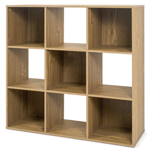 9-ube Wooden Bookshelf w/2 Anti-Tip Kits for Toys Books Decorations in Living Room-Natural view 2