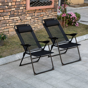 Double Camping Chairs Foldable w/ Reclining & Headrest, Black