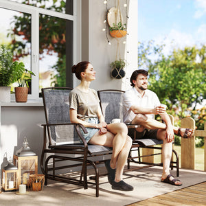 Patio Glider Rocking Chair 2 Person Outdoor Loveseat Rocker Garden Furniture Bench, Grey – view 7