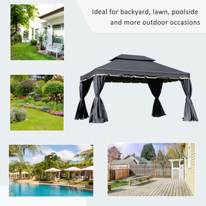 13' x 10' Patio Gazebo, Double Roof Outdoor Gazebo Canopy Shelter with Netting & Curtains – view 6