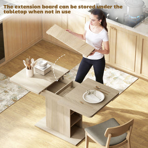 Extendable Dining Table for 4-6 People, 43.3"-51.2" Kitchen Table with 6 Open Shelves, Natural Wood