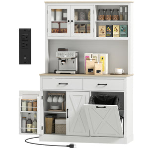 69" Kitchen Pantry Cabinet with Charging Station Kitchen Cabinet with Microwave Stand 7 Gallon Trash Can – view 8