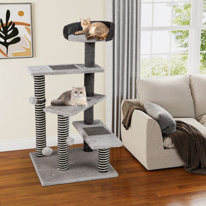 93 CM Tall Cat Tree Kitten Tower with Sisal and Jute Scratching Posts-Gray view 2