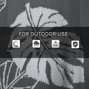 Reversible Outdoor RV Rug, Patio Floor Mat, 6' x 9' Plastic Rug for Backyard, Deck, Beach, Camping, Grey and White