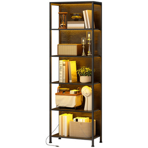 5-Tier Bookshelf, Freestanding Bookcase with LED Lights and Metal Frame for Living Room, Bedroom, Home Office, Black