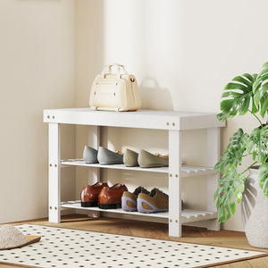 Bamboo Shoe Storage Bench, 3-Tier Entryway Bench with 2 Storage Shelves for Hallway, Holds 6 Pairs, Black – view 14