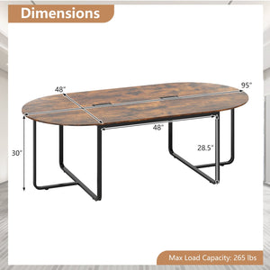 95 Inches Oval Conference Industrial Executive Table with Dual Cable Holes-Rustic Brown view 5