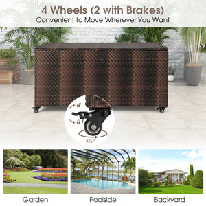 96 Gallon PE Wicker Outdoor Storage Box with 4 Wheels-Brown view 9