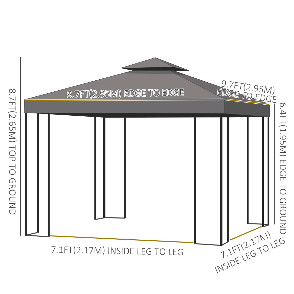 10' x 10' Patio Gazebo Outdoor, Canopy Shelter with Double-tier Roof, Pavilion Sidewalls for Garden Events – view 2