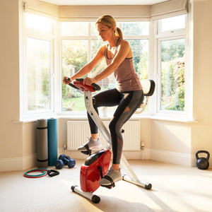 Soozier Foldable Indoor Stationary Bike with 8 Levels of Magnetic Resistance, Exercise Bike for Cardio Workout