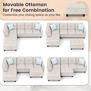 98 Inches Sectional Sofa Couch with Movable Storage Ottoman and Linen Fabric Backs-LR view 8