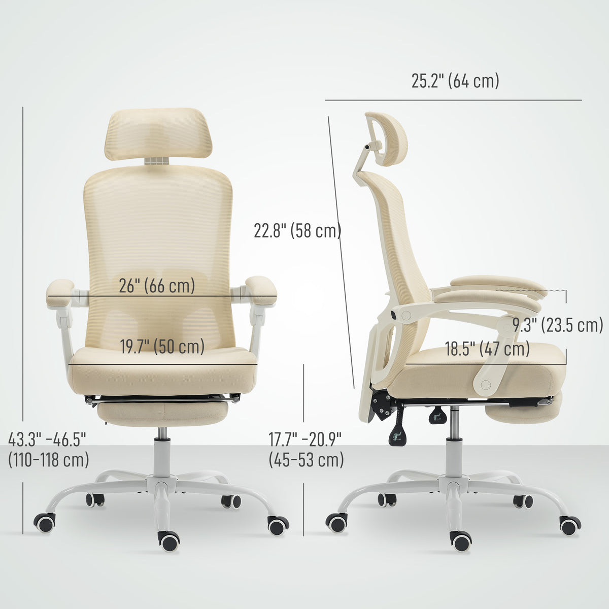 Ergonomic Office Chair, Mesh Reclining Desk Chair with Adjustable Lumbar Support, Headrest, Beige – view 2