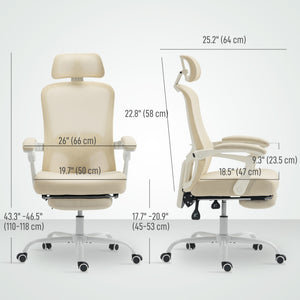 Ergonomic Office Chair, Mesh Reclining Desk Chair with Adjustable Lumbar Support, Headrest, Beige – view 2