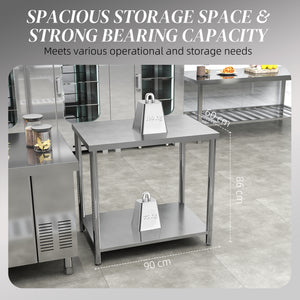 Stainless Steel Workbench, 35 x 24 x 34 Inch, Heavy Duty Work Prep Table with Shelf, Workbench for Kitchen, Garage