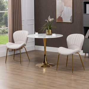 Dining Chairs Set of 2, Modern Accent Chair with Cushioned Backrest, Upholstery for Living Room, Cream White
