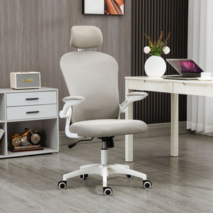 Office Chair, Mesh Computer Desk Chair with Adjustable Headrest, 4D Lumbar Support, Flip-up Arm, Grey – view 7