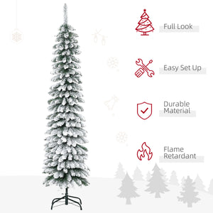 6 Ft Snow-Flocked Artificial Christmas Tree, Slim Pencil Xmas Tree with Realistic Branches, Metal Base – view 6