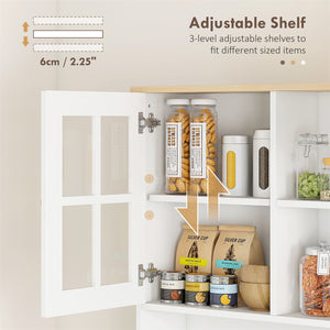 Kitchen Buffet with Hutch, Storage Pantry with 3 Cabinets, 2 Open Shelves and Large Countertop, Black – view 12