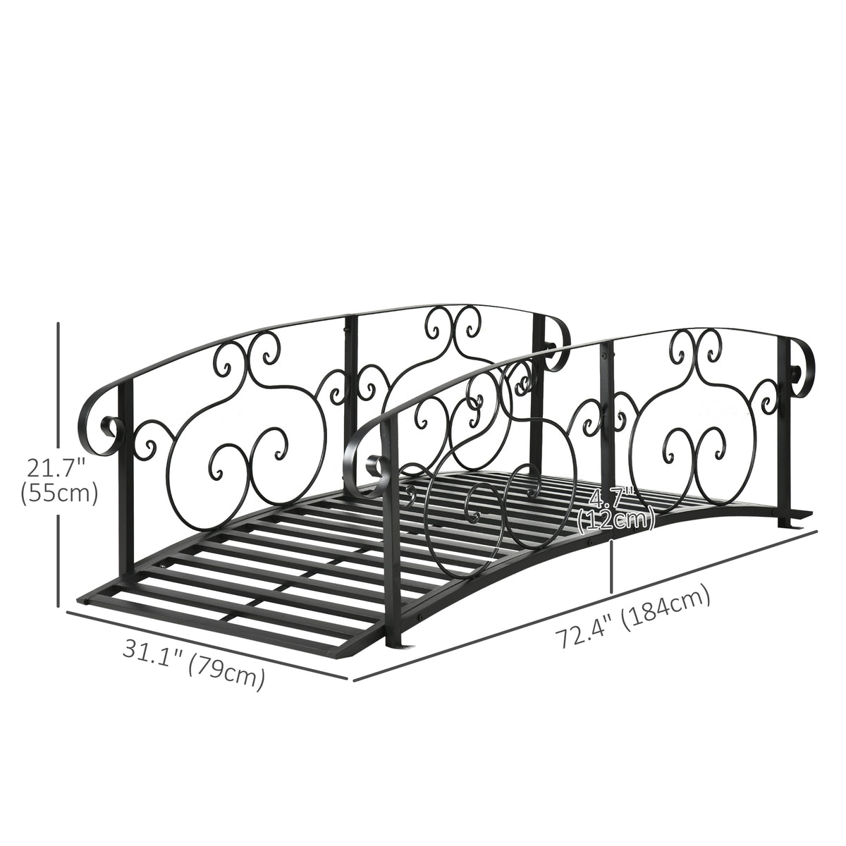 6FT Steel Garden Bridge with Safety Siderails, Decorative Arc Landscaping Bridge for Backyard Creek Stream – view 2