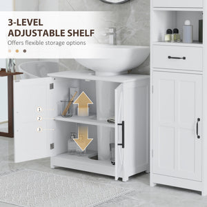 Farmhouse Pedestal Sink Storage Cabinet, Bathroom Under Sink Cabinet with 2 Barn Doors and Adjustable Shelf, White