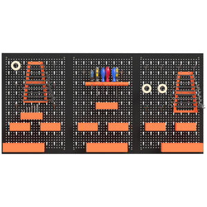 33 Piece Metal Pegboard Panels, Peg Board with 16 Hooks, Bins and Racks, Black and Orange