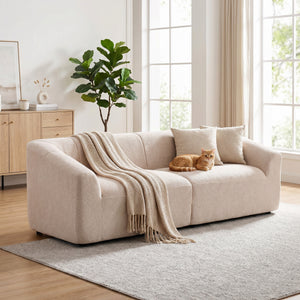 3 Seater Sofa, Chenille Boneless Cloud Couch with Spring Cushion, Wide and Deep Seat, Beige
