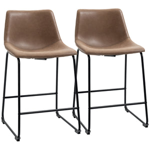 Counter Height Bar Stools Set of 2, Vintage PU Leather Bar Chairs, Kitchen Stools w/ Footrest for Home Bar, Brown