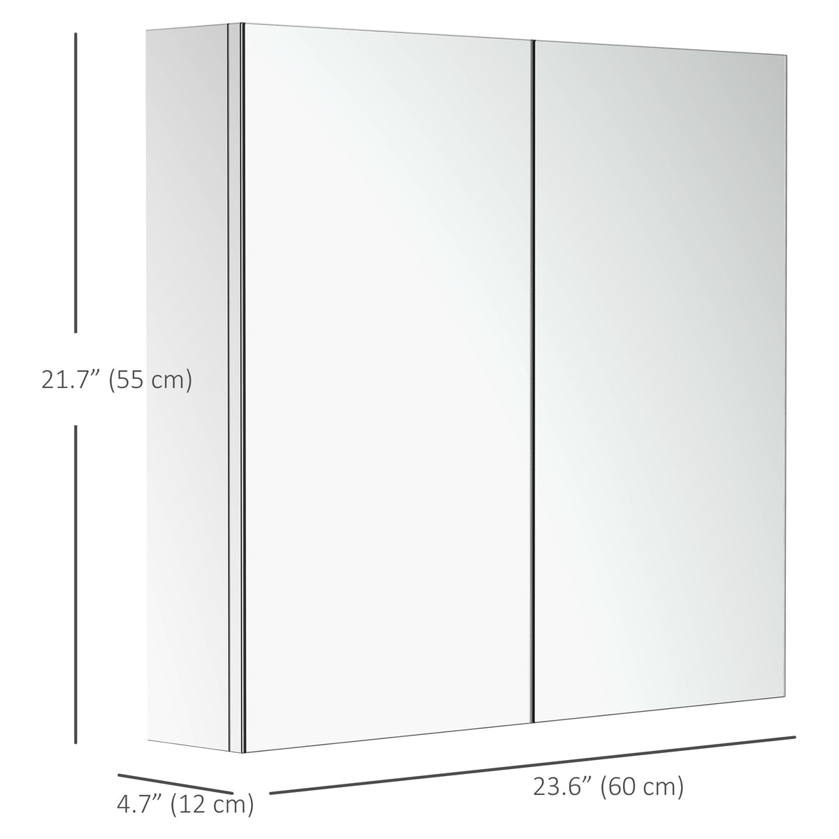 Wall Mounted Mirror Cabinet, Bathroom Medicine Cabinet with Mirror, 2 Doors and 3-tier Shelving, Silver