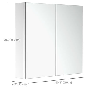 Wall Mounted Mirror Cabinet, Bathroom Medicine Cabinet with Mirror, 2 Doors and 3-tier Shelving, Silver