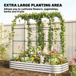 Galvanised Raised Garden Bed with Arched Trellis, 7 x 4 x 7ft Metal Outdoor Planter Box with Open Bottom