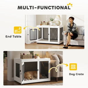 Pet Crate End Table with Water-resistant Cushion or Large Medium Dogs, Black – view 11